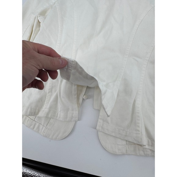 Lauren Jeans Co Lauren Denim Jacket Medium White Mandarin Collar Frog Button - Picture 13 of 16